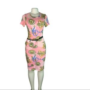 Pink print mini dress with waist pack